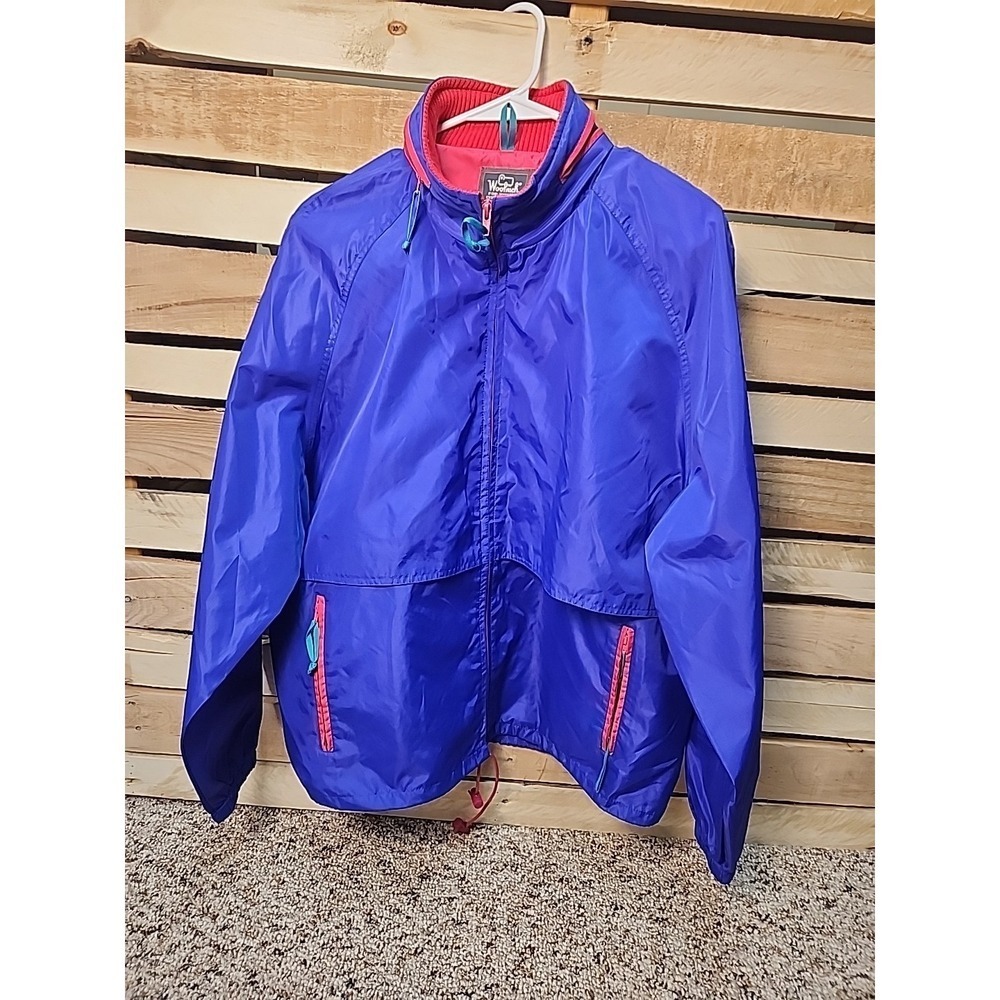 VTG Woolrich Womans Zip Up Hoodie Rain Jacket Windbreaker Size Large Purple